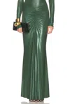 Lapointe Coated Jersey Ruched Maxi Skirt In Green