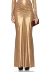 Lapointe Metallic Coated Jersey Ruched Maxi Skirt In Pale Gold