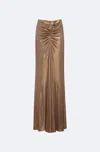 Lapointe Metallic Coated Jersey Ruched Maxi Skirt In Pale Gold