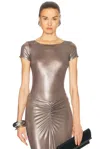 Lapointe Coated Jersey Short Sleeve Mock Neck Bodysuit In Steel