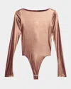 Lapointe Coated Metallic Jersey Bodysuit In Brown