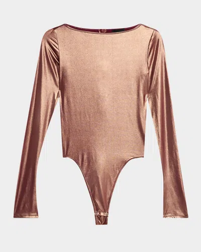 Lapointe Coated Metallic Jersey Bodysuit In Brown