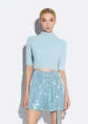 Lapointe Turtleneck Short-sleeve Cotton-wool Crop Top In Soft Blue