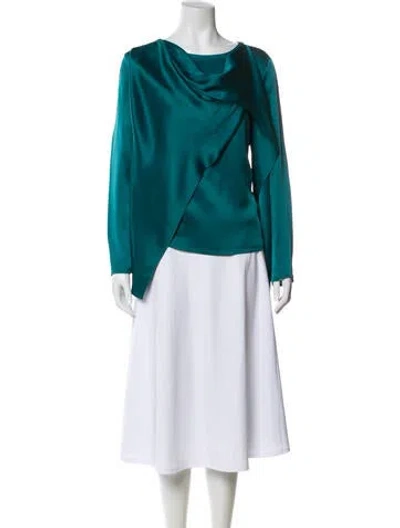 Pre-owned Lapointe Cowl Neck Long Sleeve Blouse In Green