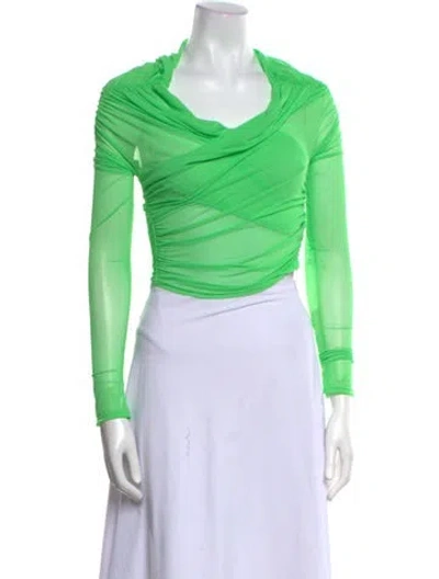 Pre-owned Lapointe Cowl Neck Long Sleeve Crop Top In Green