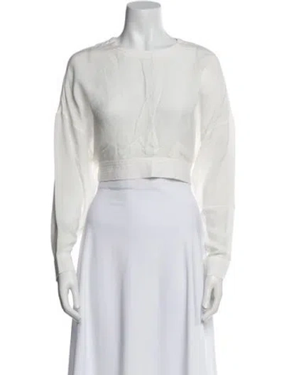 Pre-owned Lapointe Crew Neck Long Sleeve Crop Top In White