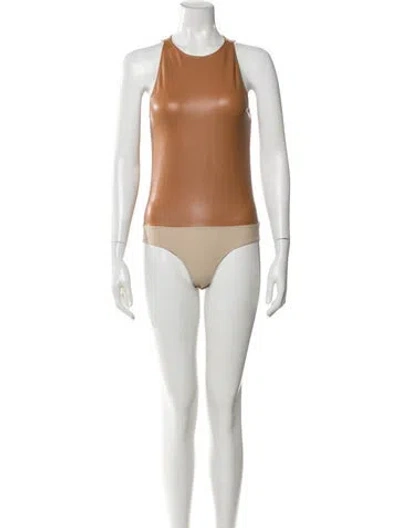 Pre-owned Lapointe Crew Neck Sleeveless Bodysuit In Brown