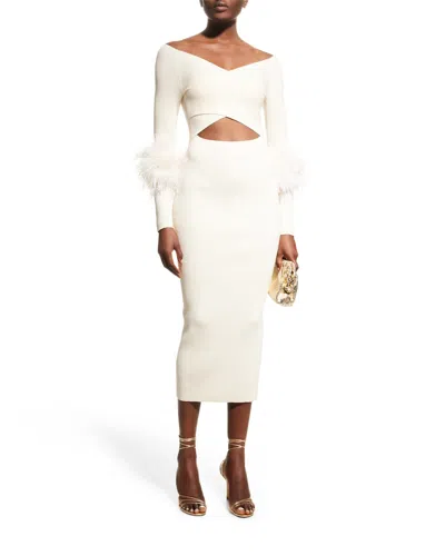 Lapointe Criss-cross Cutout Midi Dress W/ Feather Trim In Black