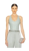 Lapointe Croc Faux Leather Scoop Bodysuit In Jade