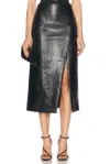 Lapointe Croc Faux Leather Slit Midi Skirt In Black
