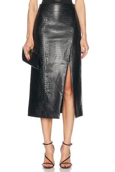 Lapointe Croc Faux Leather Slit Midi Skirt In Black
