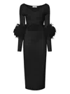 Lapointe Cut-out Feather-cuff Dress In Black