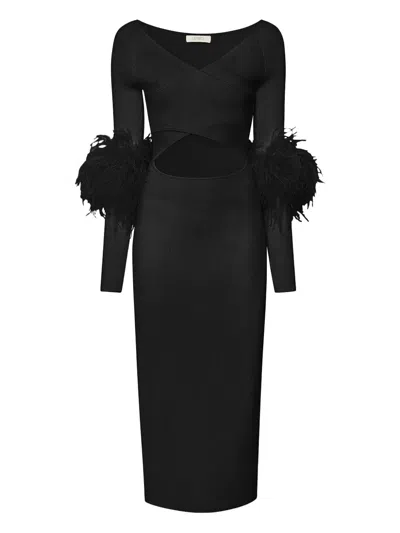 Lapointe Cut-out Feather-cuff Dress In Black