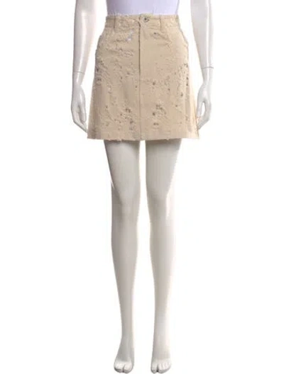 Pre-owned Lapointe Distressed Accents Mini Skirt In Neutral
