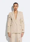 Lapointe Distressed Denim Blazer In Ecru