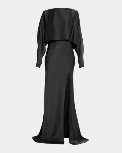 Lapointe Dolman-sleeve Satin Cape Gown In Green