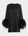 Lapointe Double-face Satin Shift Dress With Ostrich Feathers In Black