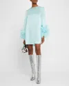 Lapointe Double-face Satin Shift Dress With Ostrich Feathers In Soft Blue