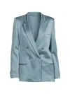 Lapointe Satin Double Breasted Blazer In Blue