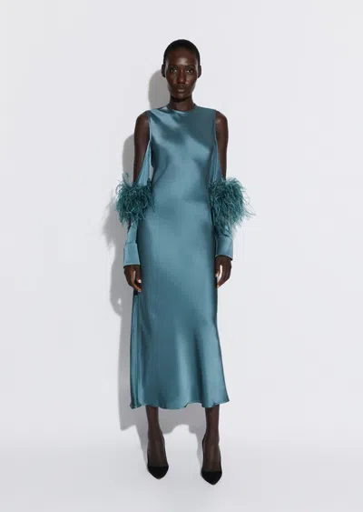 Lapointe Doubleface Satin Bias Feather Dress With Cut Outs In Steel Blue