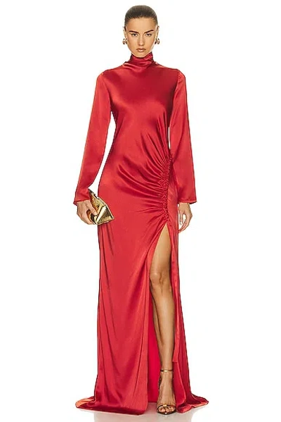 Lapointe Doubleface Satin Bias Tab Slit Gown In Carnelian