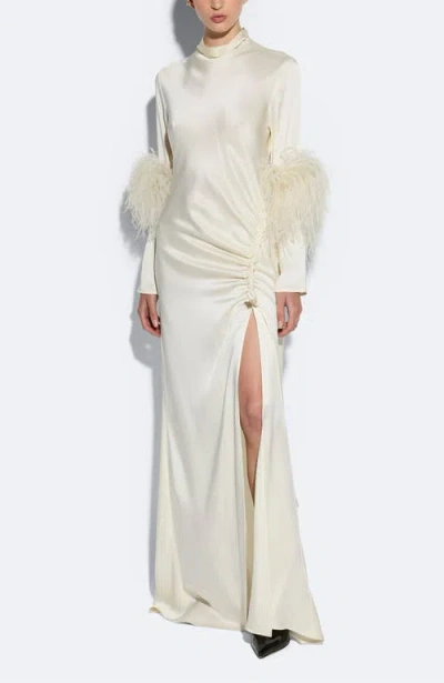 Lapointe Doubleface Satin Bias Tab Slit Gown Ostrich In White