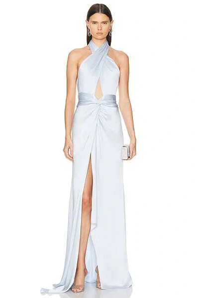 Lapointe Doubleface Satin Criss Cross Halter Cut Out Gown In Cloud