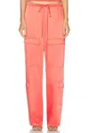 Lapointe Satin Drawstring Cargo Pant In Hot Coral