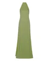 Lapointe Doubleface Satin Halter Open Back Gown In Olive