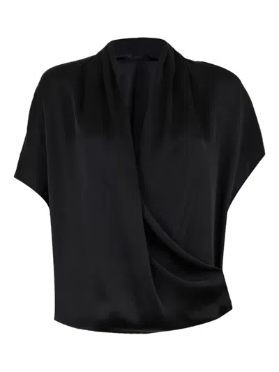 Lapointe Draped-front V-neck Blouse In Black