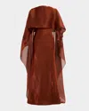 Lapointe Draped Metallic Organza Cape Gown In Brown