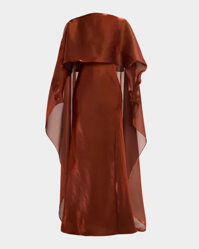 Lapointe Draped Metallic Organza Cape Gown In Brown
