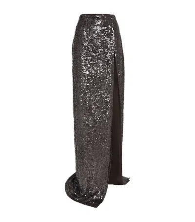 Lapointe Sequined Maxi Slip Skirt In Brown