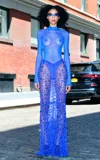 Lapointe Embroidered Mesh Ruched Maxi Skirt In Blue