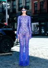 Lapointe Embroidered Mesh Boatneck Gown In Electric Blue