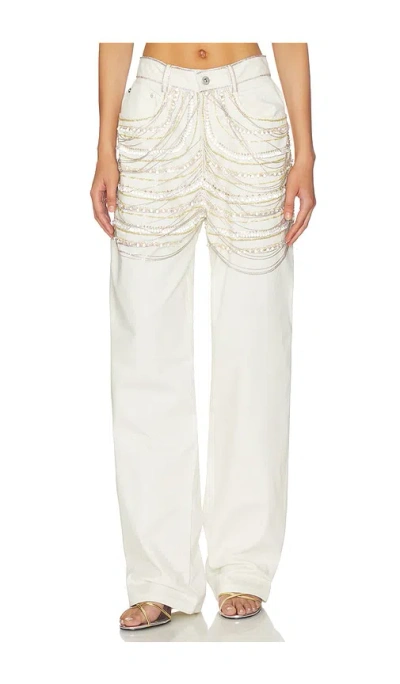 Lapointe Embroidered Straight Leg Pant In White