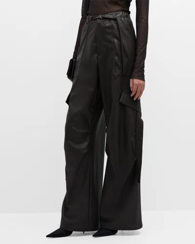 Lapointe Faux Leather Belted Wide-leg Utility Pants In Black