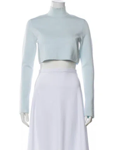 Pre-owned Lapointe Faux Leather Mock Neck Crop Top In Blue