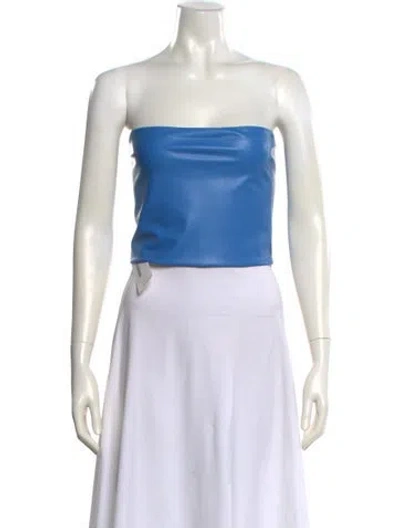Pre-owned Lapointe Faux Leather Strapless Crop Top In Blue