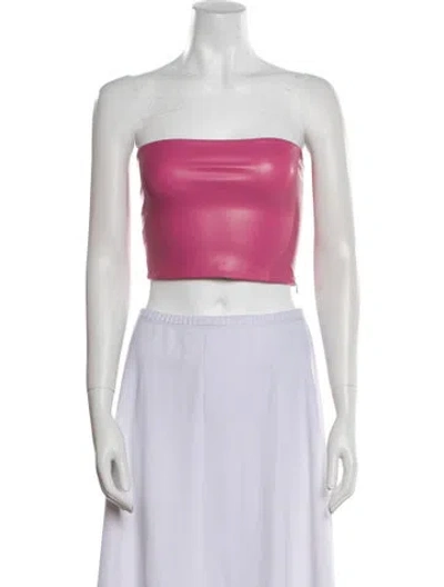 Pre-owned Lapointe Faux Leather Strapless Crop Top In Pink