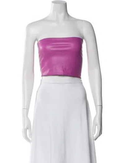 Pre-owned Lapointe Faux Leather Strapless Crop Top In Purple