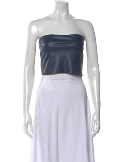 Pre-owned Lapointe Faux Leather Strapless Crop Top In White