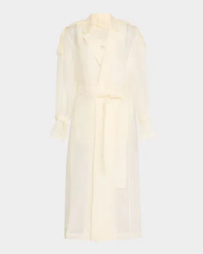 Lapointe Feather-cuff Organza Relaxed Trench Coat In Cream