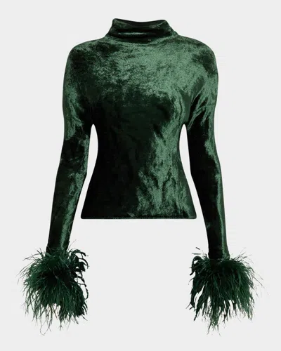 LAPOINTE FEATHER-CUFFS VELVET DOLMAN TOP