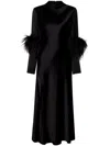 Lapointe Satin Draped Neck Bias Dress With Feathers In Black