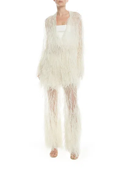 Lapointe Feather Embroidery Single Breasted Blazer In Cream