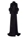Lapointe Feather Gathered-detail Long Dress In Black