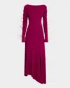 Lapointe Viscose Boatneck Dress With Feathers In Berry