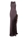 Lapointe Feather-trim Asymmetrical Gown In Purple