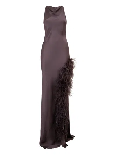 Lapointe Feather-trim Asymmetrical Gown In Purple